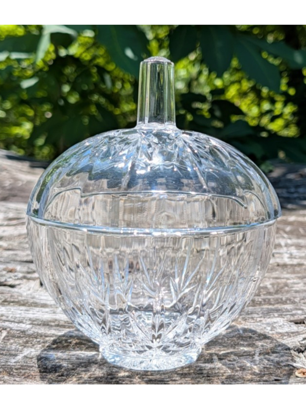Pressed Glass Crystal Style Covered Candy Dish Trinket Box 7.5" Starburst